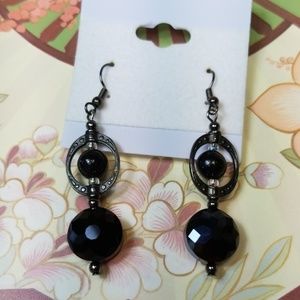 Black French Pierced Dangle Earrings